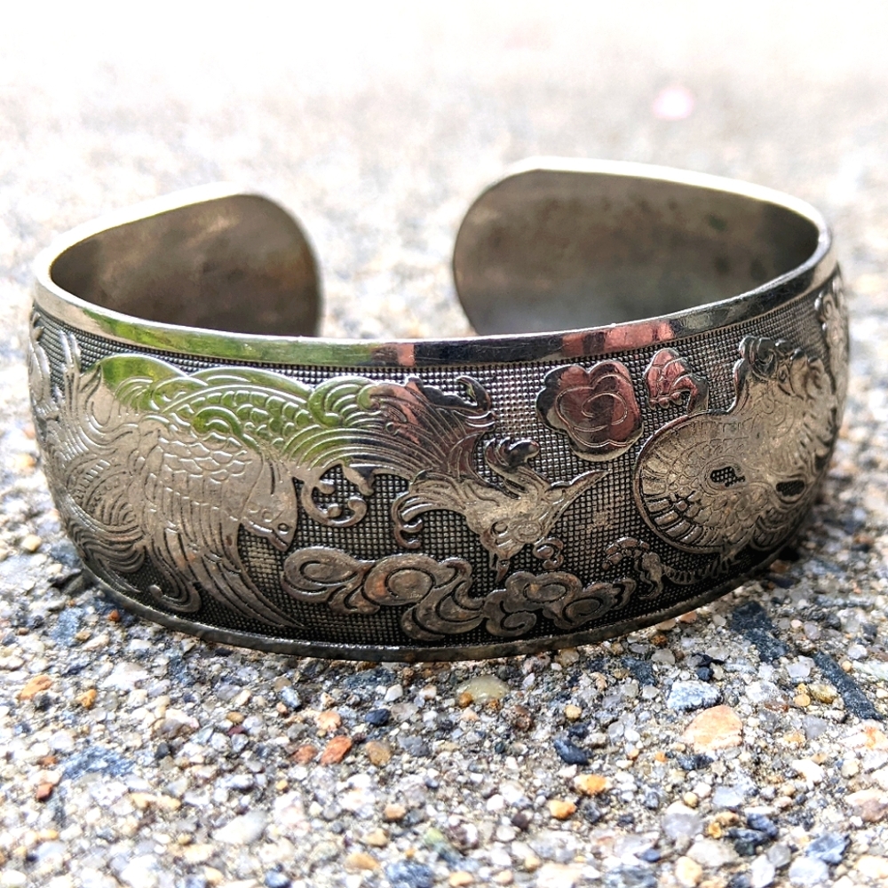 Silver Dragon Cuff Bracelet